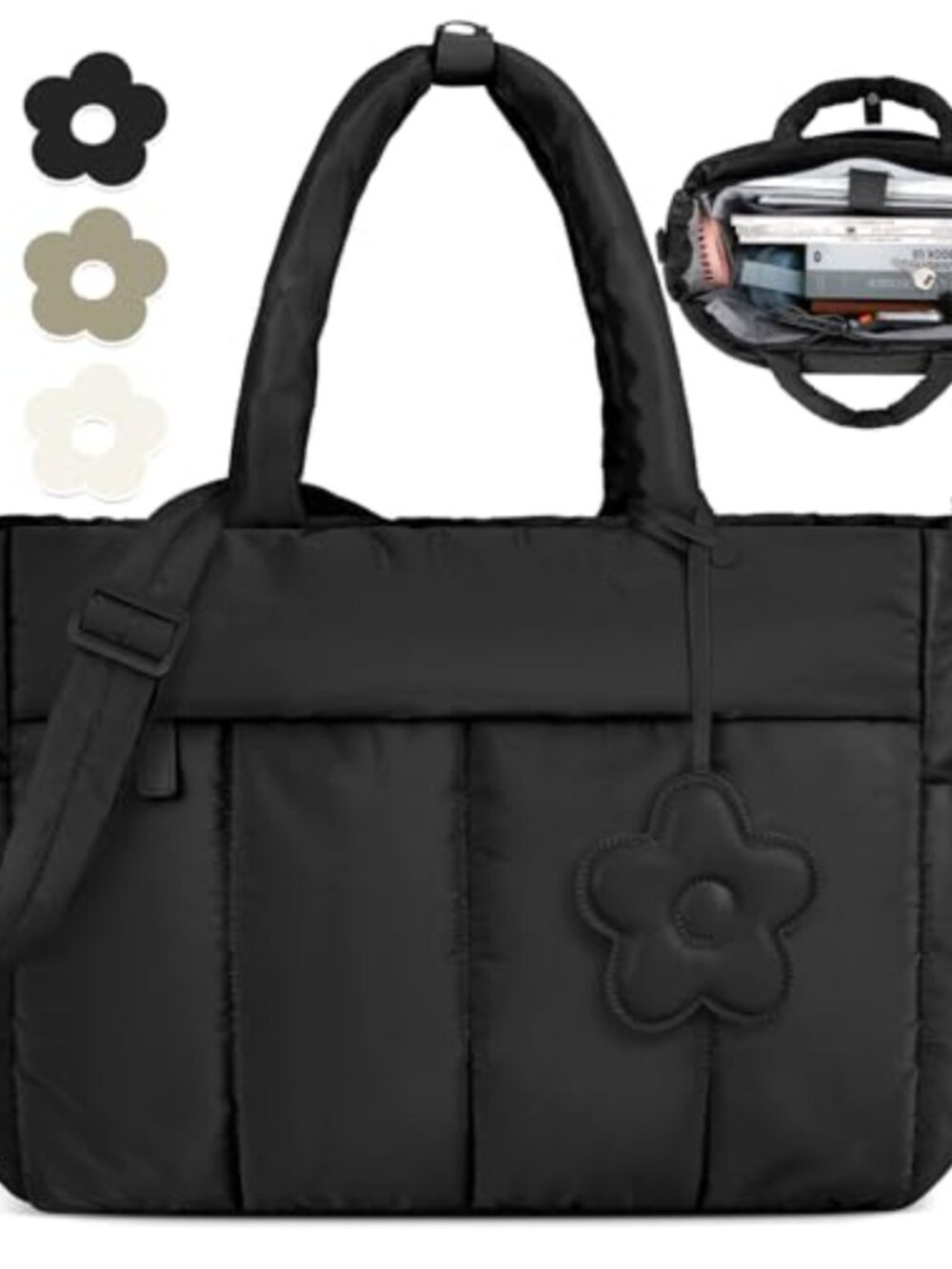 Quilted Puffer Tote Bag Lightweight Nylon Large Laptop Work Travel Gym